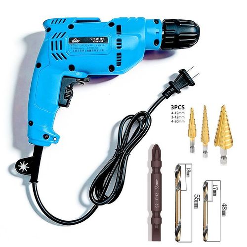 Includes 3 tower drill bits,Two twist drills One double-ended drill bit COMPLETE SET Compact electric drill and screwdriver kit - corded Electric drill - Essential electric tool set for home use