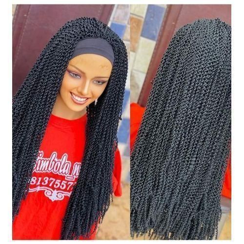 Head Band Braided Spring Twist Wig With Front Headband Black