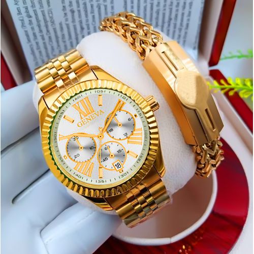 Very Lasting Jagged Fantastic Wristwatch + Sophisticated Bracelet For Executive Men