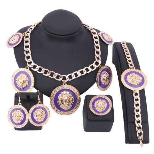 Animal Jewelry Set Purple Enamel Gold Plated Necklace Earrings Bracelet Ring Set For Women Party Jewelry