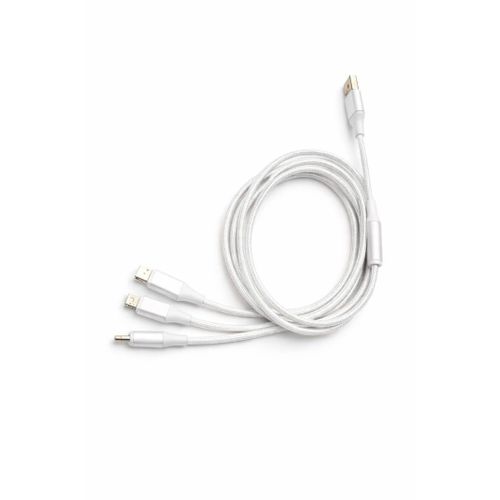 6A 3-In-1 66W USB Cable Super Fast Charging Cable Type C Andriod Iphone Micro USB Data Cord - White