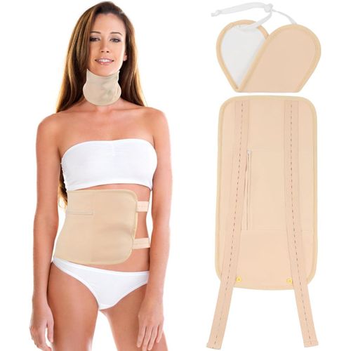 Khaki 2 Pcs Organic Castor Oil Pack Wrap - Reusable Castor Oil Compress Wrap Kit with Adjustable Elastic Shoulder Straps for Wraist & Neck Waterproof & Oil-Proof