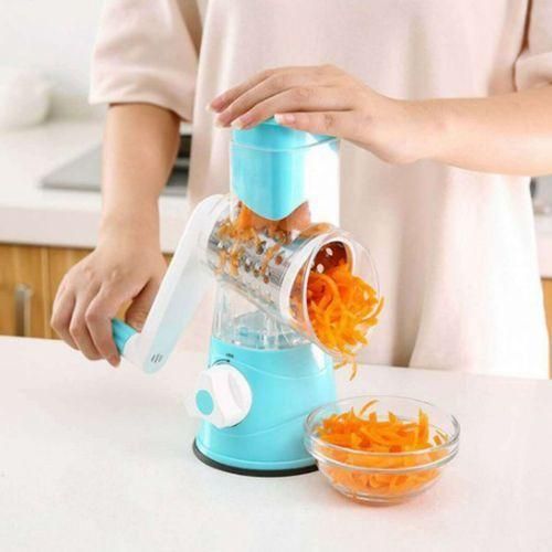 Manual Round Mandoline Vegetable Slicer Cutter Tabletop Drum Onion Potato Carrot Grater With 3 Chopper Blades Kitchen Gadgets