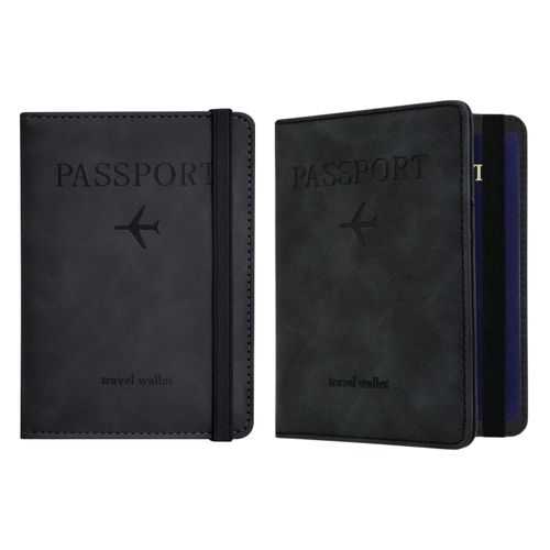 Passport Holder Cover with Elastic Strap – RFID Blocking Travel Wallet, Waterproof PU Leather Passport Case with Card Slots & SIM Holder