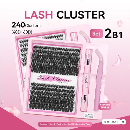 240 Pairs 2 in 1 Eyelash Extensions Kit (40D & 60D), High Quality Volume Lashes with Dual-End & Tweezers, Professional & Home Use