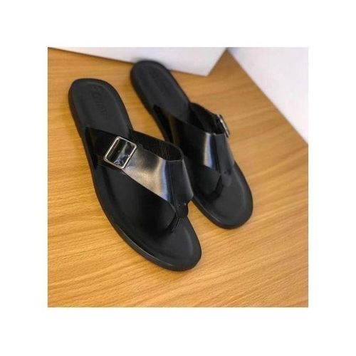 Leather Pam Slippers With Side Buckle