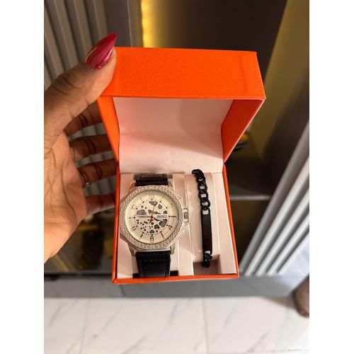 Mens Leather Watch Set