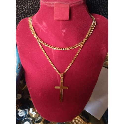 Gold Cuban Link Chain With Cross Pendant