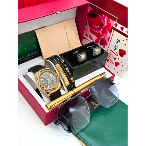 Fashionable Perfect Men's Wrist set of Watch with Fashionable Bracelet + Designed Italian cuff link & Unique Pen