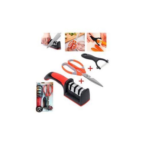 3-Stage Knife Sharpener + Kitchen Scissors + Vegetable Peeler - 3-in-1 Kitchen Tool Combo