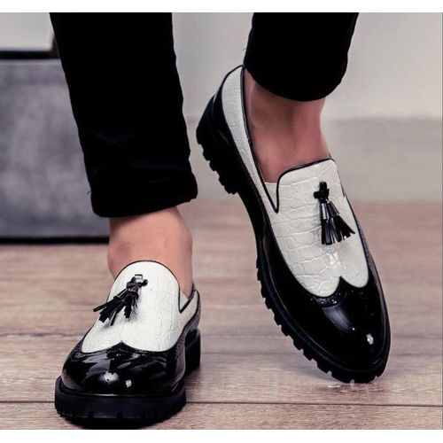 Men’s Black & White Tassel Loafers