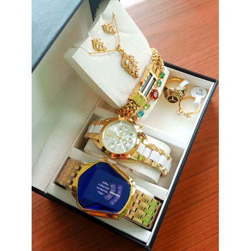 Extremely Superb & Classic Couples Steel Wristwatch + Rings,Bracelet/Jewelry Set