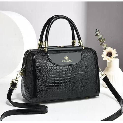 Mini Case glossy ladies Hand And Shoulder Bag- Black