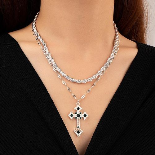 Ever-Green" Vintage Cross Double-Layered Stainless Steel Necklace