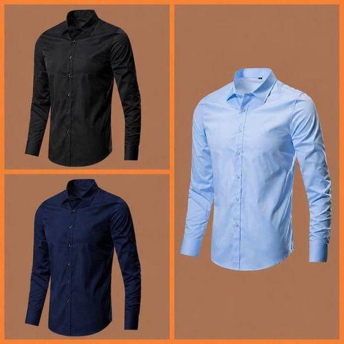 3 In 1 Fitted Office Long Sleeve Shirt-Black, skyblue, navy blue
