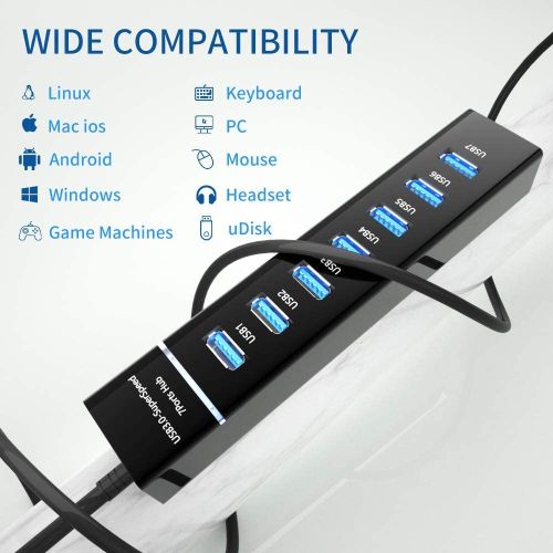 7 Port USB Hub 3.0,USB Data Hub Splitter