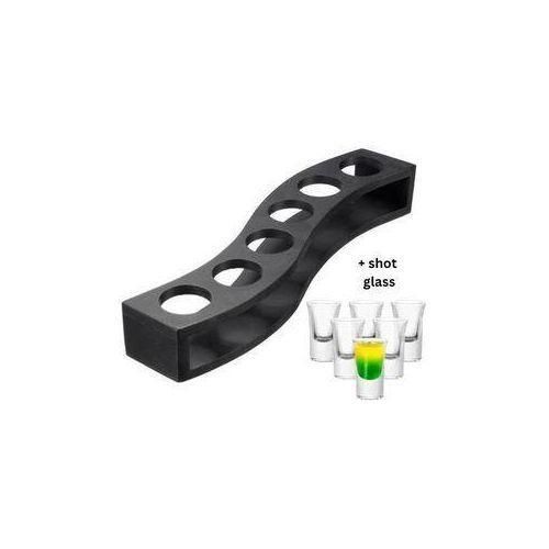 6 Hole Tequila Rack Holder With 6 Glass Cups- Black