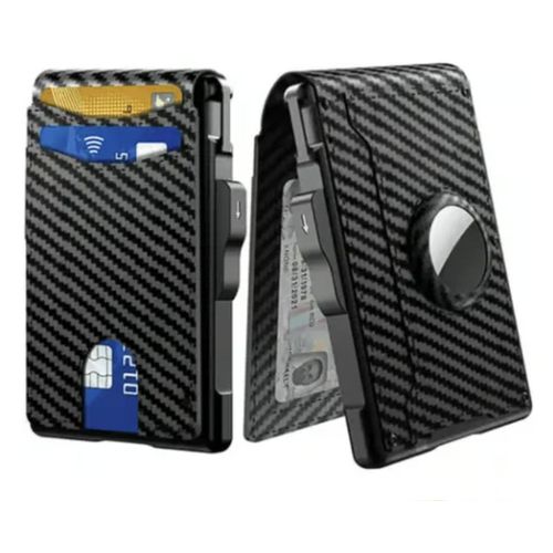 With Pop Up Aluminum Case Money Clip Slim Leather Slots Credit Card Holder RFID Blocking Bifold Minimalist Wallet