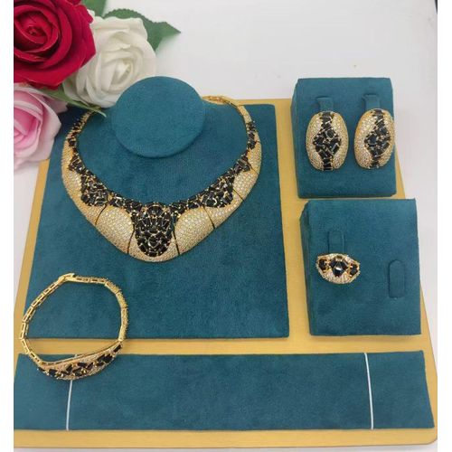 Zirconia First Grade Diamond Iced Luxury Complete Sets Of Gold Necklace,Earring , Bracelet And Ring Set