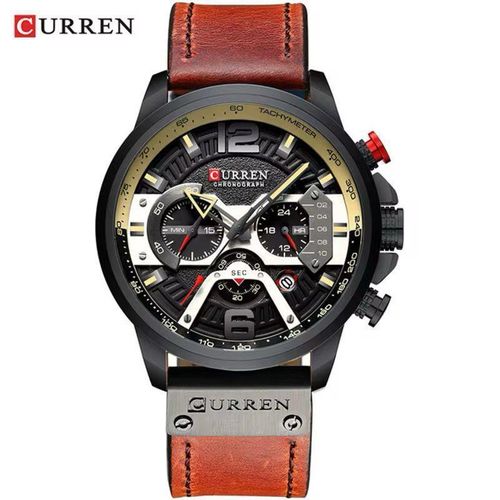Quartz Watch Business Brown Chronograph Men Sport Waterproof Wristwatch
