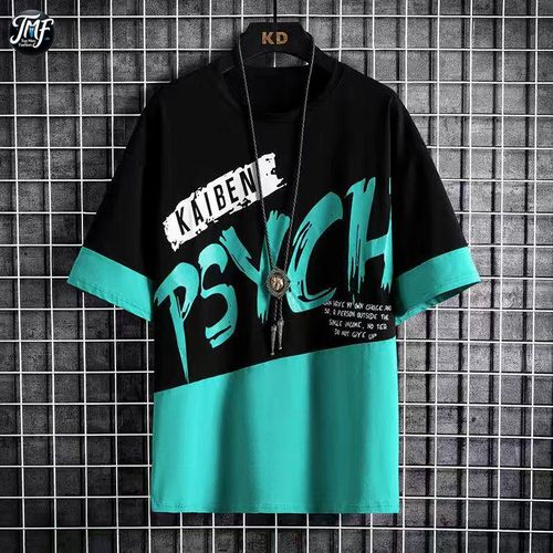 TMF New Summer Casual Loose Short Sleeve Printed T-Shirt Men's Clothing-black