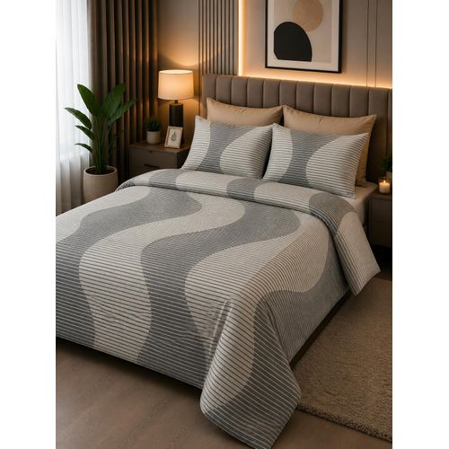 Grey Wave Pattern Polycotton Duvet Set- 1 Duvet+ 1 Bedsheet + 4 Pillow cases