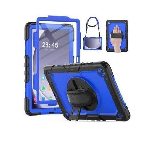 Samsung Galaxy Tab A9 Plus (11-Inch) Shockproof Defender Case with Screen Protector Pen Holder Stand Shoulder Strap Handle Grip- blue