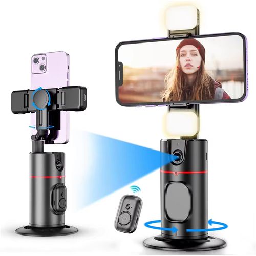 P02 Auto Face Tracking Selfie Stick Tripod 360° Rotation Cell Phone Photo &Video Kits Stand, No App, Rechargeable Tracking Phone Holder Smart Shooting Camera Mount for Live Video Recording Tiktok Vlogging