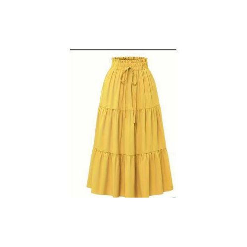 Woman’s yellow pleated maxi long skirt