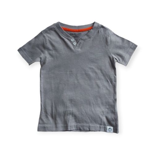 Buttoned Cotton Boy Top- Grey
