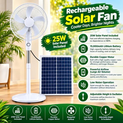 Rechargeable 16 Inch Stand Floor Fan with High capacity Battery and Panel