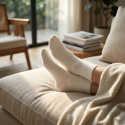 Premium White Cotton Socks – 10A Antibacterial Odor-Free Wide Non-Slip Cuff Boneless Toe Seam Solid Color Combed Cotton