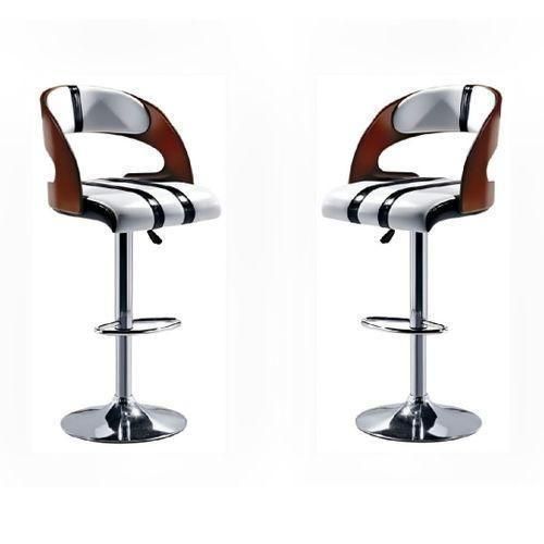 Modern (Wooden Backrest)Swivel Bar Stools - Set Of 2