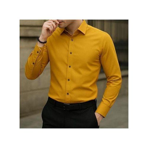 Men Plain Long Sleeve shirt yellow