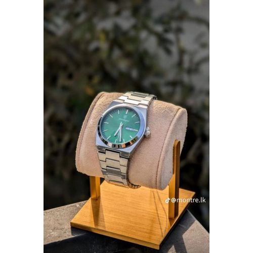 Green Dial Silver Bracelet Strap Day Date Watch