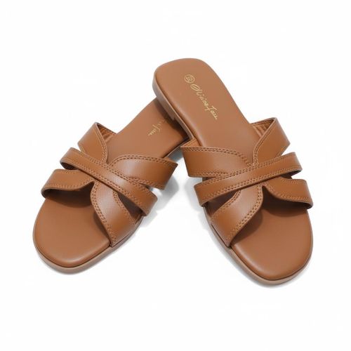 Elegance Cross Strap Flat Slippers Brown BL292B