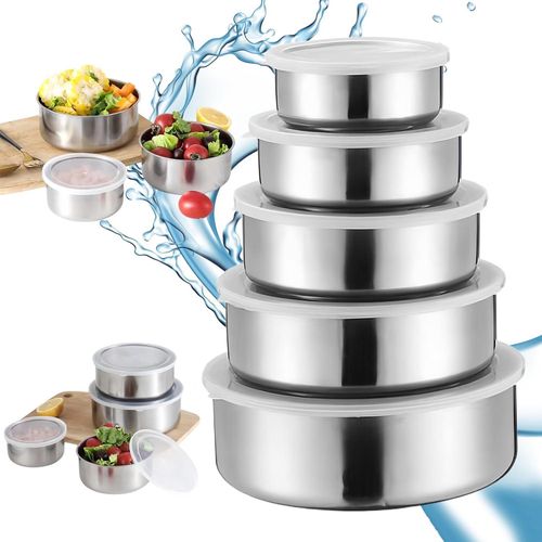 Stainless steel fresh-keeping box with lid five-piece set kitchen refrigerator fresh-keeping storage round