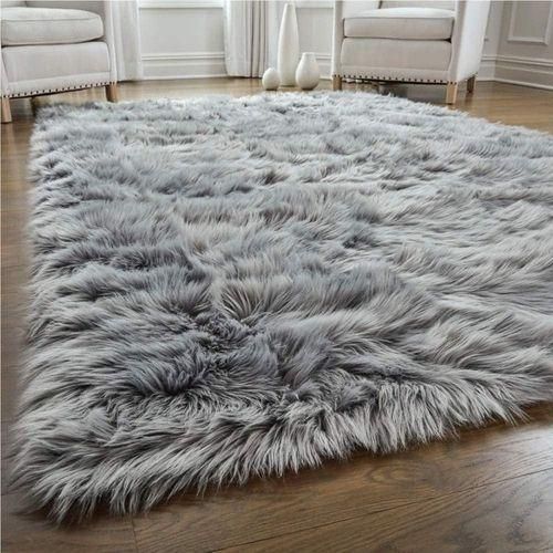 Gray fur luxury center rug