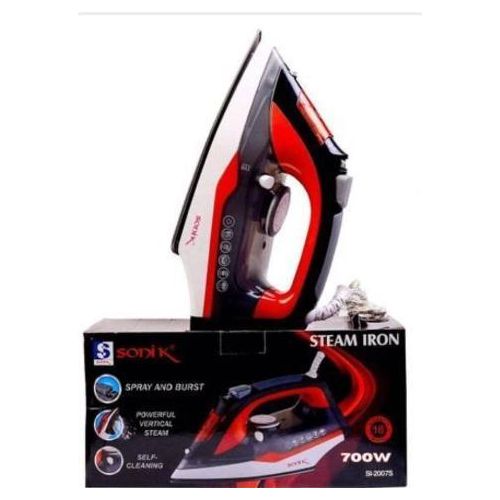 Sonik SI-2007S steam iron featuring a red and black design with a 700W power rating