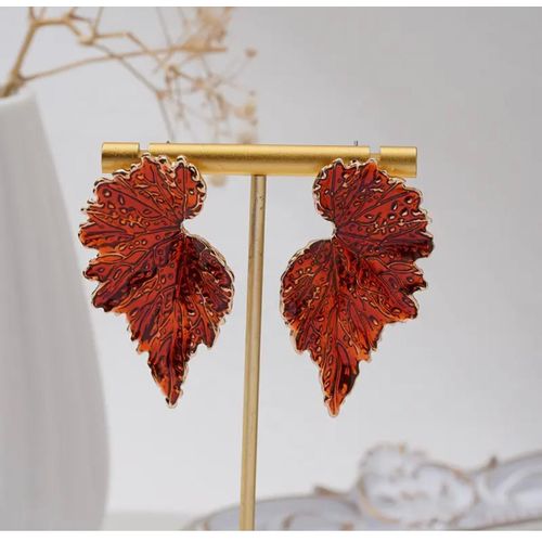 Maple Leaf Design Clip on Earrings- Tangerine Red