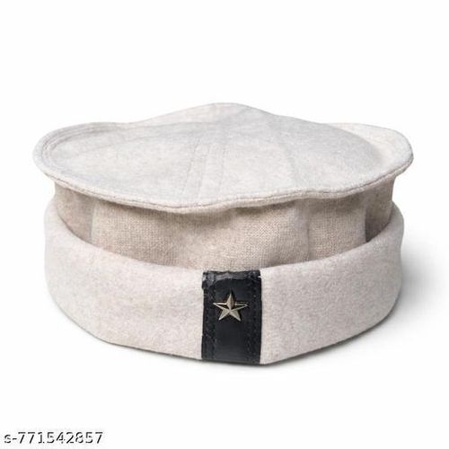 Blend of Tradition And Style Afghani Star Patol Cap Free size for Men Wool Skull Cap (natural white)