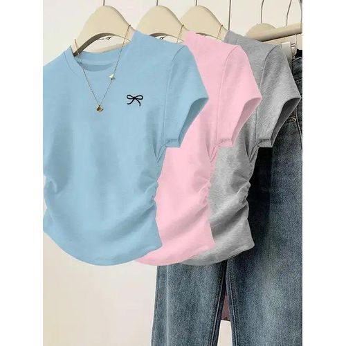 Ladies Bow Tie Design Crop Top Multicolor