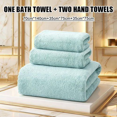 3-Piece Towel Set, 1 Bath Towel 70x140cm + 2 Hand Towels 35x75cm, Soft Coral Fleece, Quick Dry Absorbent, No Fluorescent, Yarn-Dyed, for Bathroom Gym Travel
