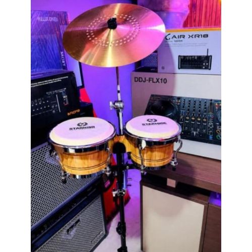 High Standard STARHINE Professional Wooden Bongo Drums Set with Cymbal And Adjustable Stand Double Bongo Percussion Instrument For Church, Band Studio