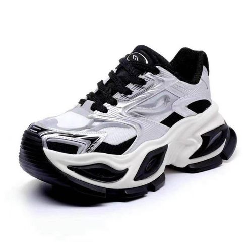 White and Black Unisex Chunky Sneakers – Fashion Thick Sole Trainers, Breathable Street Style Running Shoes