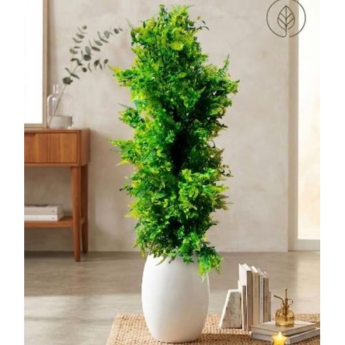Artificial Tall Fern & Mixed Foliage Column Topiary in White Ceramic Planter