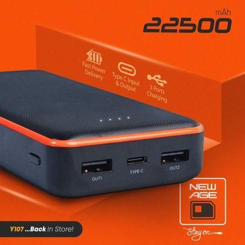 New Age 22500 Mahh Power Bank Type-C Fast Charging Y107 Black