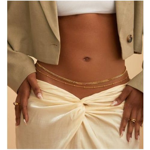 A stylish stainless steel silver waist chain set, comfortable and adjustable
