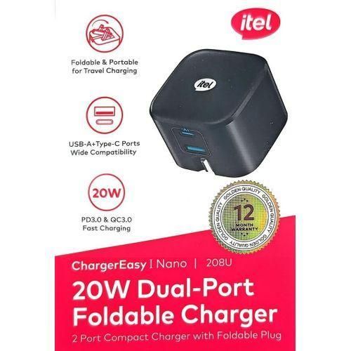 20 Watts Dual Port Foldable Charger Fast Charger With Type-C to Type-C Cable - ICW-208UC