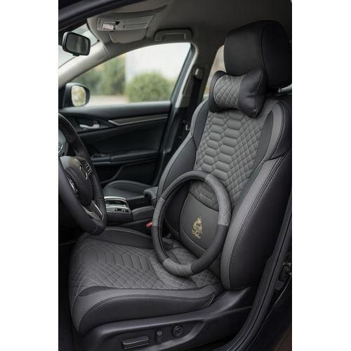 High Quality leather Vehicle seat cover with Exquisite Grey and Black Design - 5 seater